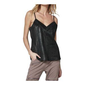 Nu Denmark Obi Black Camisole Top Size Small Coated Suede V-Neck Loose Fit